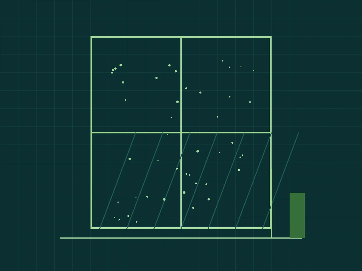 A drawing of a window with dust drifting in the light